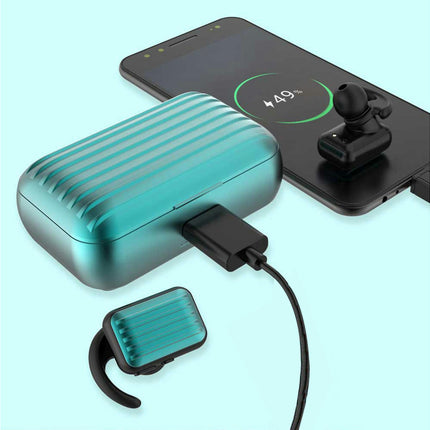 ZW-T5 Suitcase Shape Wireless Earphone In-ear Bluetooth-compatible 5.0 Rechargeable Earbuds-Green