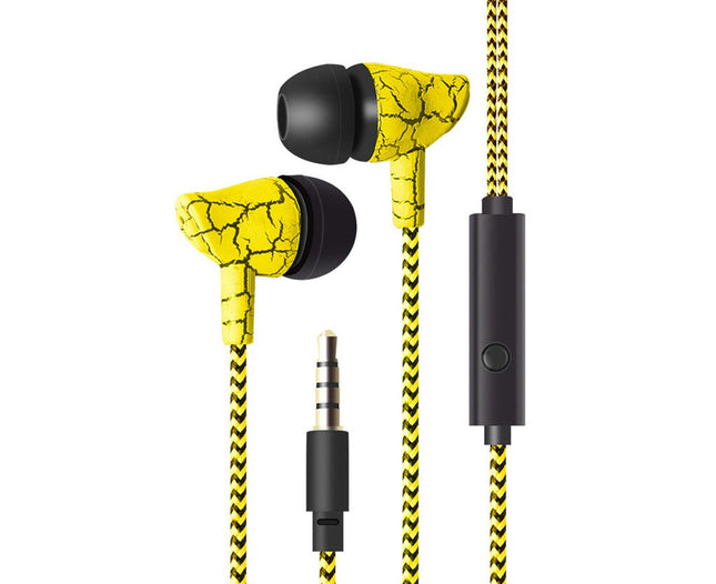 Headset Universal Braided Wire Cracked Print Volume Control In-ear Earphones-Yellow