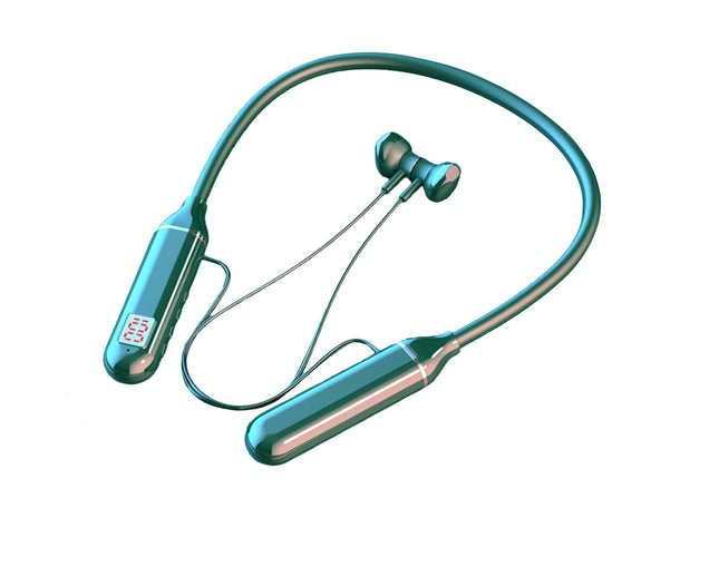 Neckband Earphone LED Digital Display Wireless Bluetooth-compatible Sport Music Headset-Green