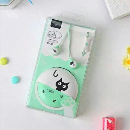 In-ear Headset Cartoon Cat Stereo Music Earphone Cute Headset with Mic Storage Box-Pink