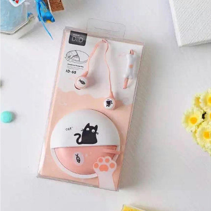 In-ear Headset Cartoon Cat Stereo Music Earphone Cute Headset with Mic Storage Box-Pink