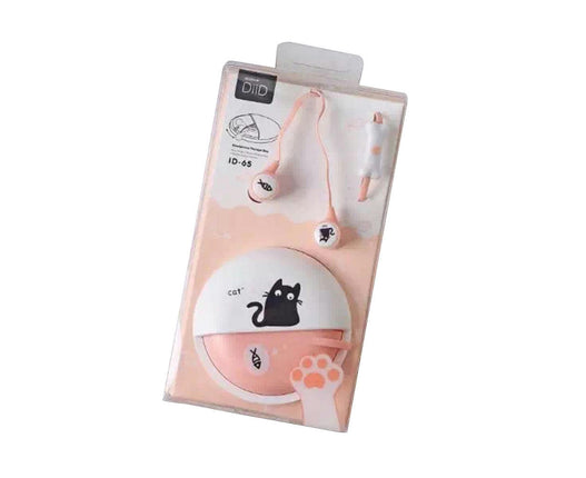 In-ear Headset Cartoon Cat Stereo Music Earphone Cute Headset with Mic Storage Box-Pink