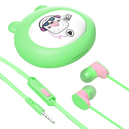 In-ear HiFi Sound Wired Earphone 3.5mm 9D Stereo Headset with Cartoon Storage Box-Green