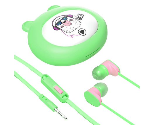 In-ear HiFi Sound Wired Earphone 3.5mm 9D Stereo Headset with Cartoon Storage Box-Green