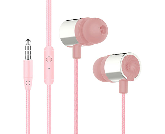 3.5mm In-ear Wired Earbud Ergonomic HD-compatible Call Gaming Earphone for Running-Pink