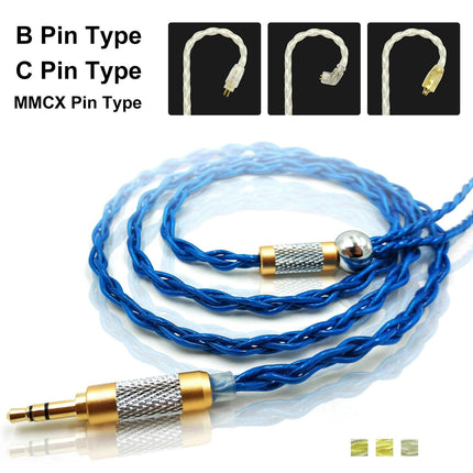 JCALLY Golden Plated Braided Wear-resistant Headphone Cable with B/C/MMCX Pin-Golden Silver