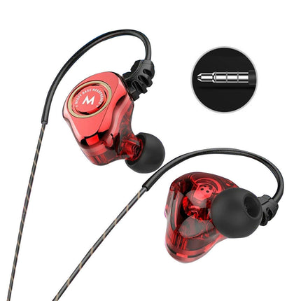 Z802 4-Core Dual Moving Coil  Sports Bass Headset HiFi In-Ear 	 Portable Wired Earphone-Red