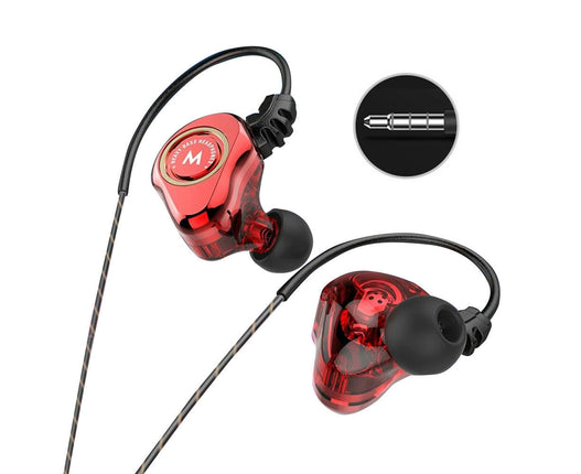 Z802 4-Core Dual Moving Coil  Sports Bass Headset HiFi In-Ear 	 Portable Wired Earphone-Red