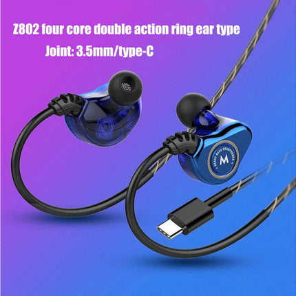 Z802 4-Core Dual Moving Coil  Sports Bass Headset HiFi In-Ear 	 Portable Wired Earphone-Red