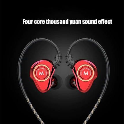 Z802 4-Core Dual Moving Coil  Sports Bass Headset HiFi In-Ear 	 Portable Wired Earphone-Red