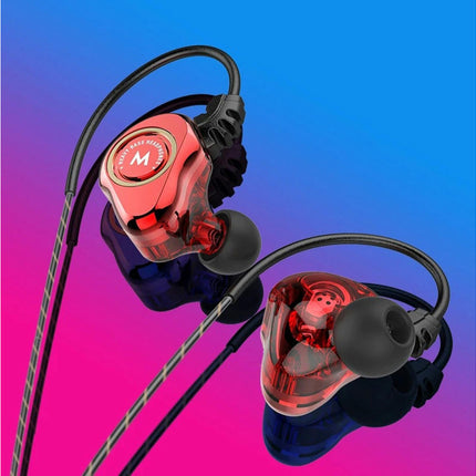 Z802 4-Core Dual Moving Coil  Sports Bass Headset HiFi In-Ear 	 Portable Wired Earphone-Red