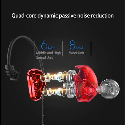 Z802 4-Core Dual Moving Coil  Sports Bass Headset HiFi In-Ear 	 Portable Wired Earphone-Red