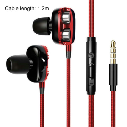 Portable 4 Speaker Wired Earphone Wire Control Stereo In-ear Earbud Headphone for Phone-Red