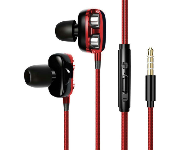 Portable 4 Speaker Wired Earphone Wire Control Stereo In-ear Earbud Headphone for Phone-Red