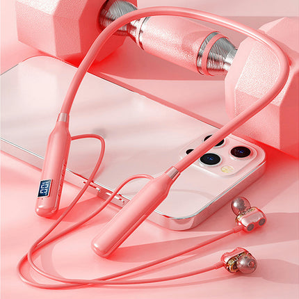 Neckband Wireless Earphone Bluetooth5.3 Stereo Sports Earbud for Doing Sports-Pink