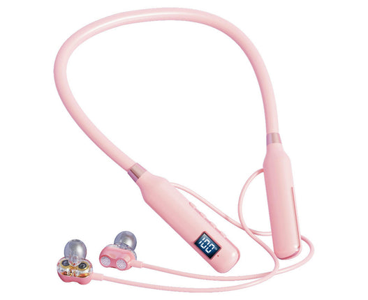 Neckband Wireless Earphone Bluetooth5.3 Stereo Sports Earbud for Doing Sports-Pink