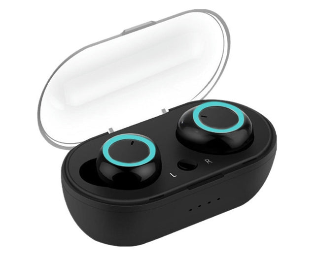 Touch Control Earphone Wireless Bluetooth 5.0 Earbuds with Mic Charging Box-Black Blue