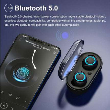 Touch Control Earphone Wireless Bluetooth 5.0 Earbuds with Mic Charging Box-Black Blue