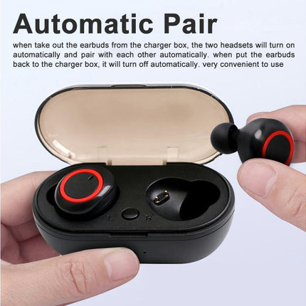 Touch Control Earphone Wireless Bluetooth 5.0 Earbuds with Mic Charging Box-Black Blue