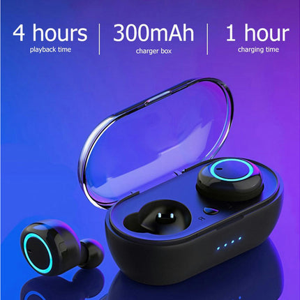 Touch Control Earphone Wireless Bluetooth 5.0 Earbuds with Mic Charging Box-Black Blue