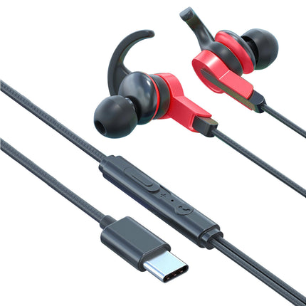 In-ear Stereo Sound 3.5mm/Type-C Music Headphone Wired Earphone with Mic for Sports-Red