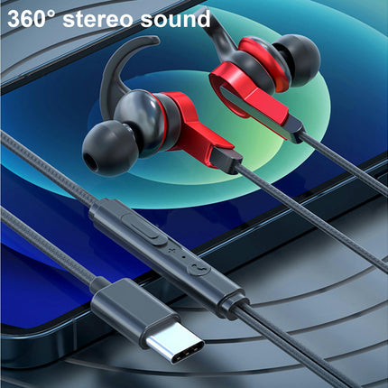 In-ear Stereo Sound 3.5mm/Type-C Music Headphone Wired Earphone with Mic for Sports-Red