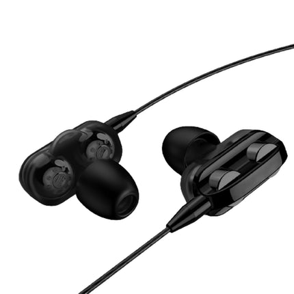 Wired Earphone Headphone with Microphone Dual Dynamic Circle Heavy Bass In-Ear Headset-Black