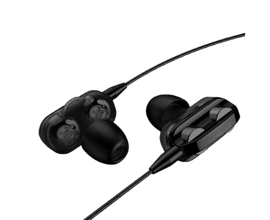 Wired Earphone Headphone with Microphone Dual Dynamic Circle Heavy Bass In-Ear Headset-Black