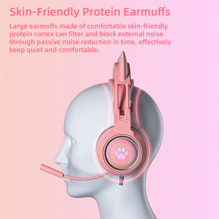 SY-G25 Reduction Detachable Cat Ear Wired Headphone 3.5mm USB Gaming Headset for Laptop-Pink