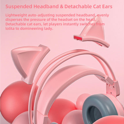 SY-G25 Reduction Detachable Cat Ear Wired Headphone 3.5mm USB Gaming Headset for Laptop-Pink