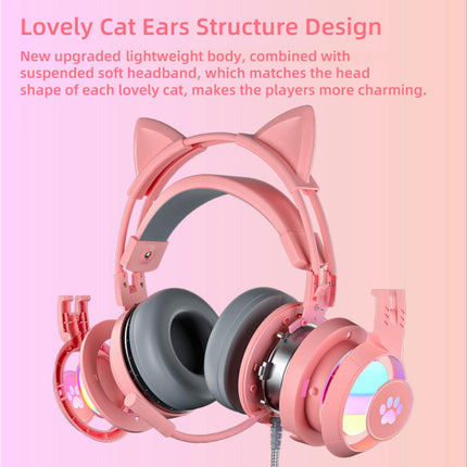 SY-G25 Reduction Detachable Cat Ear Wired Headphone 3.5mm USB Gaming Headset for Laptop-Pink