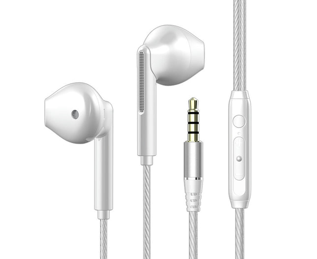 HiFi Sound Wired Earphone Line Control with Microphone In-ear Sports Earbud for Gaming-White