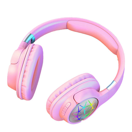 Flash Light Wireless Headphone Noise Reduction Stereo Sound Over-Ear Headset-Pink