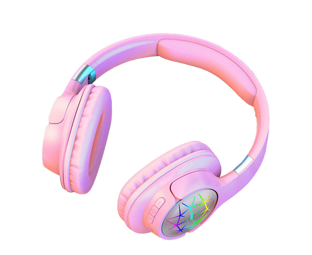 Flash Light Wireless Headphone Noise Reduction Stereo Sound Over-Ear Headset-Pink