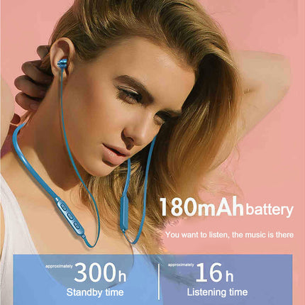 Sports Music Earphone Wireless In-Ear Stereo Headset with Line Control Earbuds-Blue