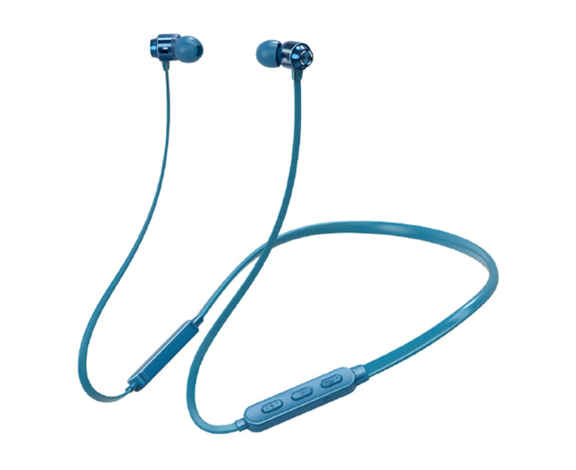 Sports Music Earphone Wireless In-Ear Stereo Headset with Line Control Earbuds-Blue