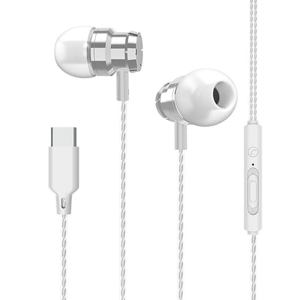 Universal Noise Reduction Wired Earphone In-ear Headphone with Mic for Type-C Phones-White