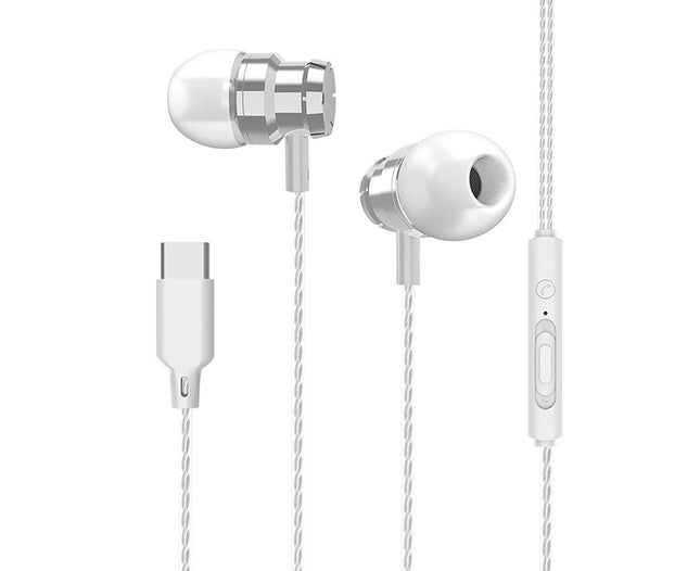 Universal Noise Reduction Wired Earphone In-ear Headphone with Mic for Type-C Phones-White