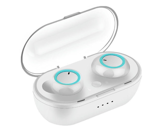 Bluetooth-compatible 5.0 Touch Control Earphone Wireless Earbuds with Mic Charging Box-White Blue