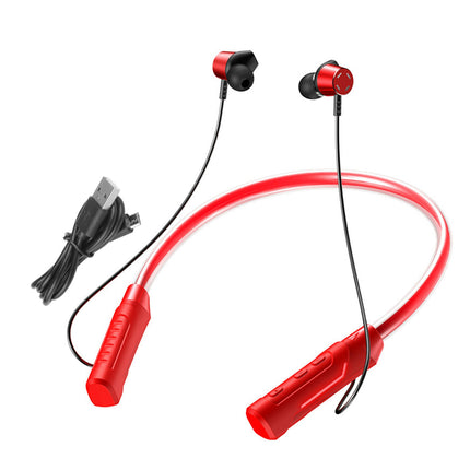 Neckband Headset RGB Cool Light Bluetooth-compatible 5.0 Wireless Earphone for Running-Red