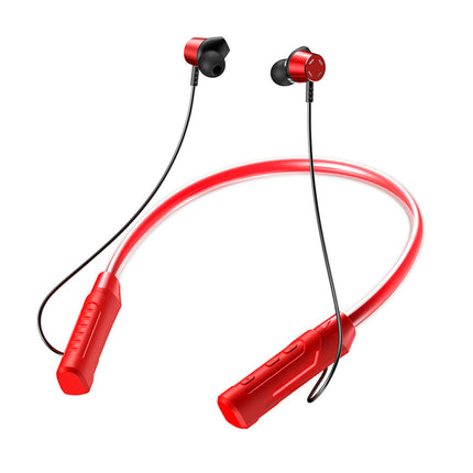 Neckband Headset RGB Cool Light Bluetooth-compatible 5.0 Wireless Earphone for Running-Red