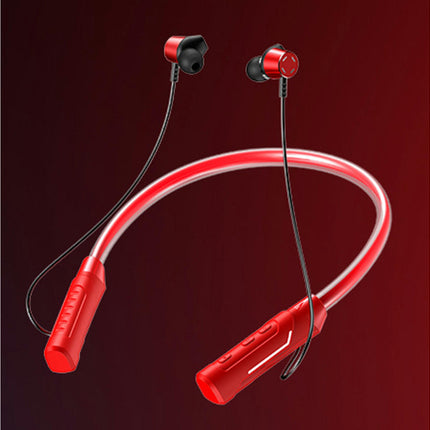 Neckband Headset RGB Cool Light Bluetooth-compatible 5.0 Wireless Earphone for Running-Red