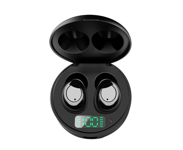 J1 Waterproof  HiFi Stereo Bluetooth-compatible 5.0 Headset with LED Display Charging Box-Black