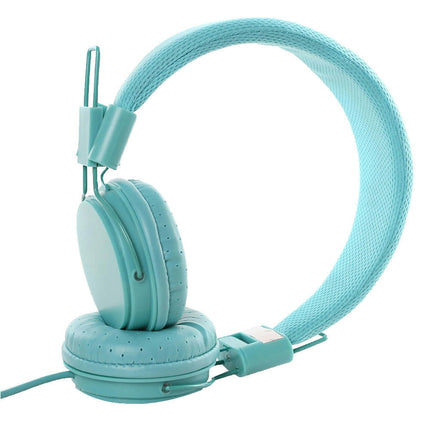 Universal 3.5mm Wired Stereo Headset Over-Ear Stretchable Folding Headphone-Blue