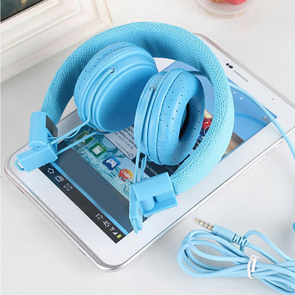 Universal 3.5mm Wired Stereo Headset Over-Ear Stretchable Folding Headphone-Blue