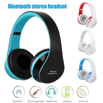 Foldable Wireless Bluetooth Headset Hands-free Stereo Music Headphone with Mic-White+Blue