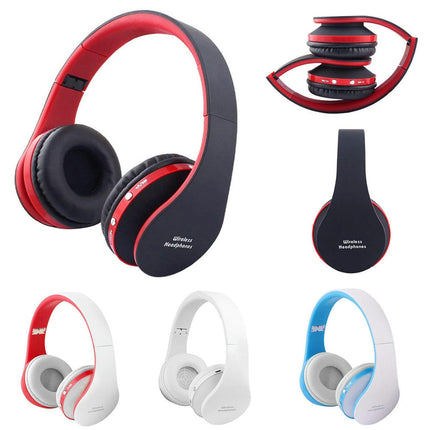 Foldable Wireless Bluetooth Headset Hands-free Stereo Music Headphone with Mic-White+Blue