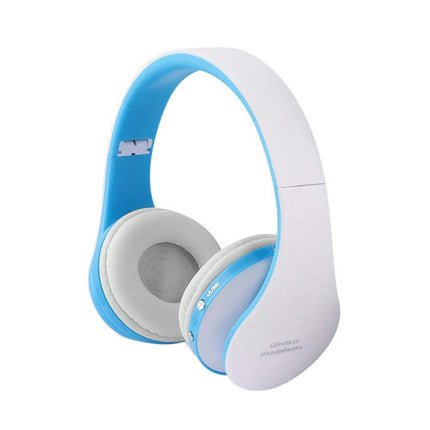 Foldable Wireless Bluetooth Headset Hands-free Stereo Music Headphone with Mic-White+Blue