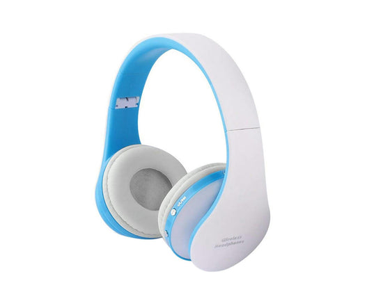 Foldable Wireless Bluetooth Headset Hands-free Stereo Music Headphone with Mic-White+Blue