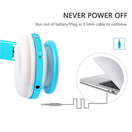 Foldable Wireless Bluetooth Headset Hands-free Stereo Music Headphone with Mic-White+Blue